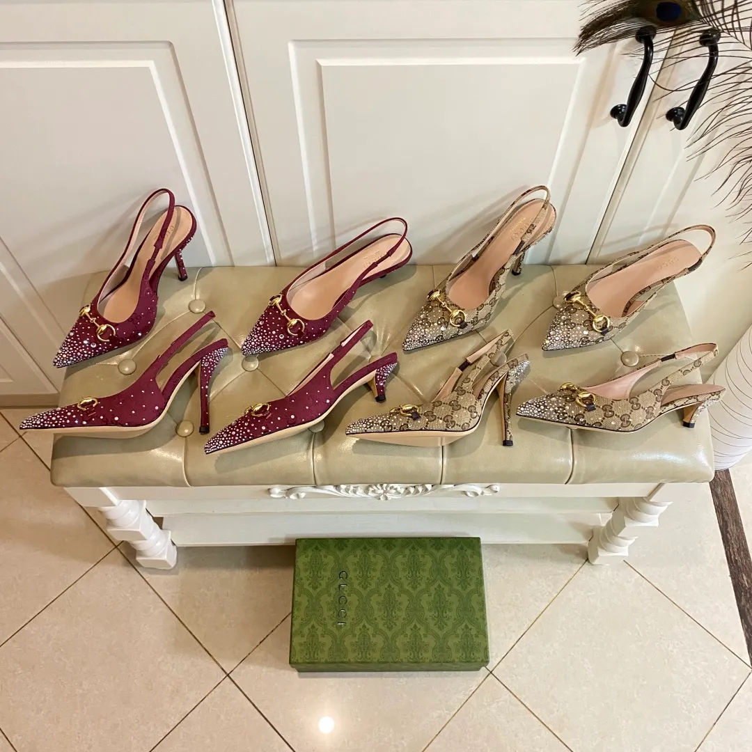 👟👟Ex-factory price 660👟👟, Gucci high heels, original canvas embellished with bright crystals, sheepskin lining, leather outsole, size 35-40 (41 customized, non-refundable)